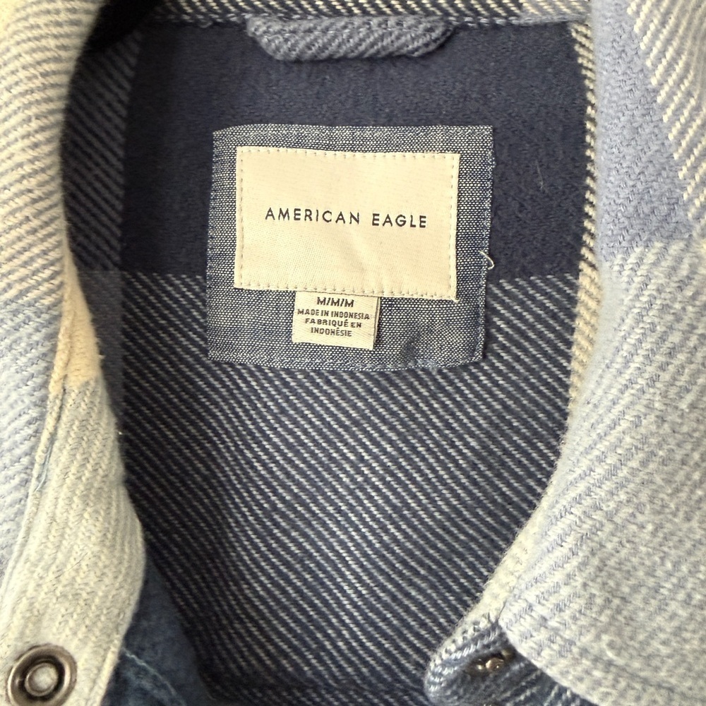 American Eagle Outfitters blue plaid flannel Button-Down Shacket - Picture 2 of 4